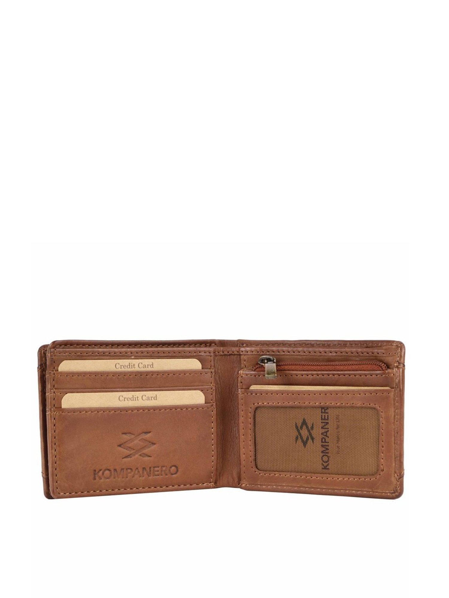 KOMPANERO Leo Cognac Leather Textured Bi-Fold Wallet