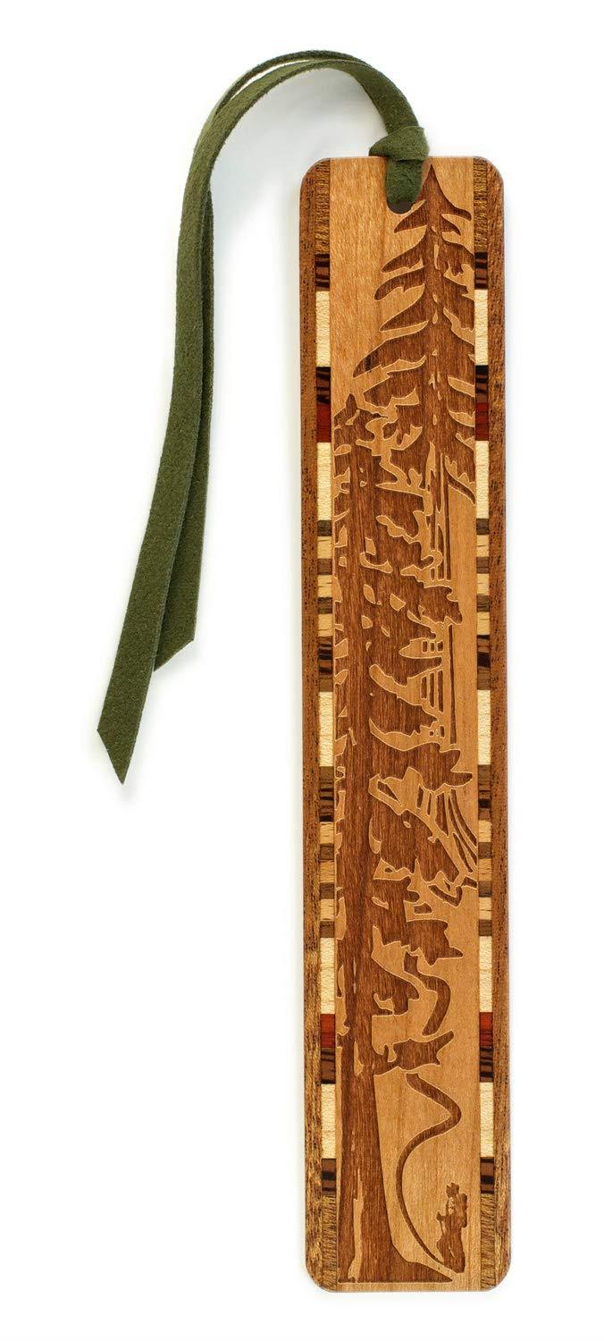 Engraved Wooden Bookmark &ndash; Evergreen Hiker with Green Tassel &ndash; Search &ldquo;B0722P4B7G&rdquo; to see personalized version