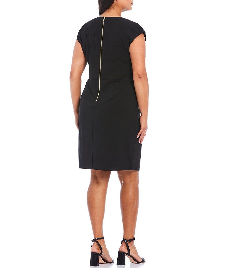 Jkara Plus V-Neck Short Sleeve Beaded Bodice Capelet Gown