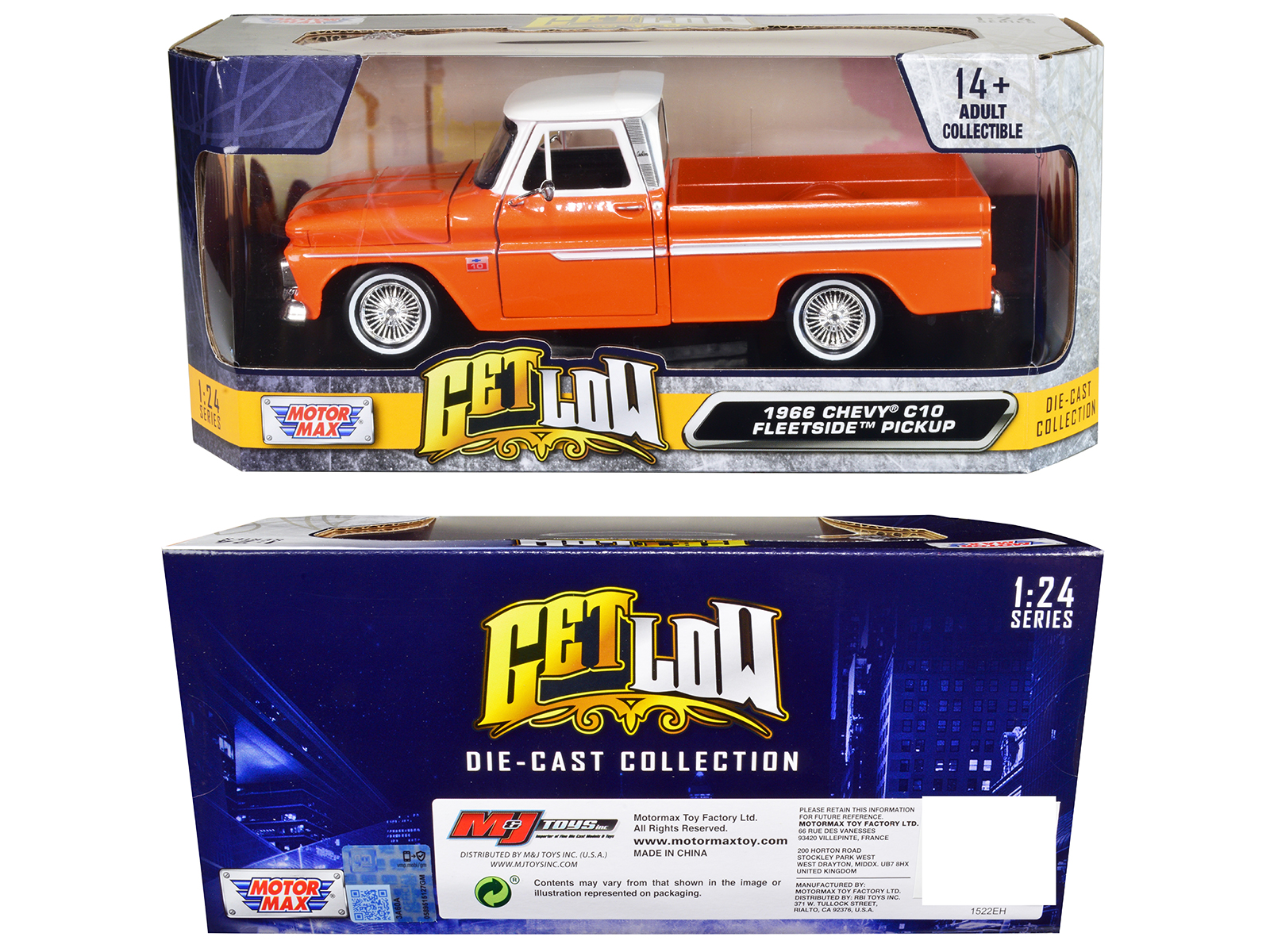 1976 Chevrolet Stepside Pickup Truck Tangier Orange with White Stripes 1/87 (HO) Scale Model Car by Classic Metal Works