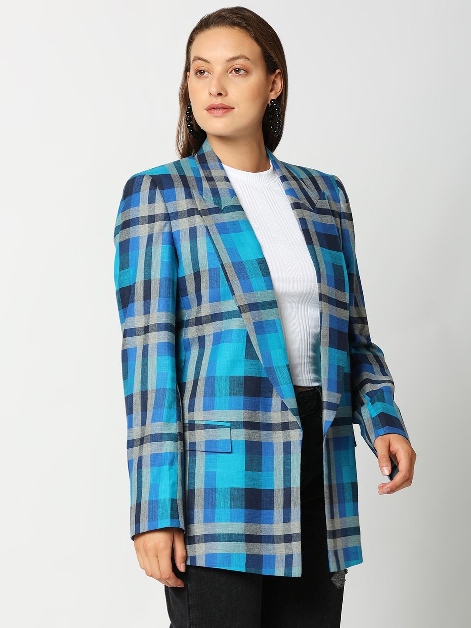 Remanika Blue Pure Cotton Chequered Jacket