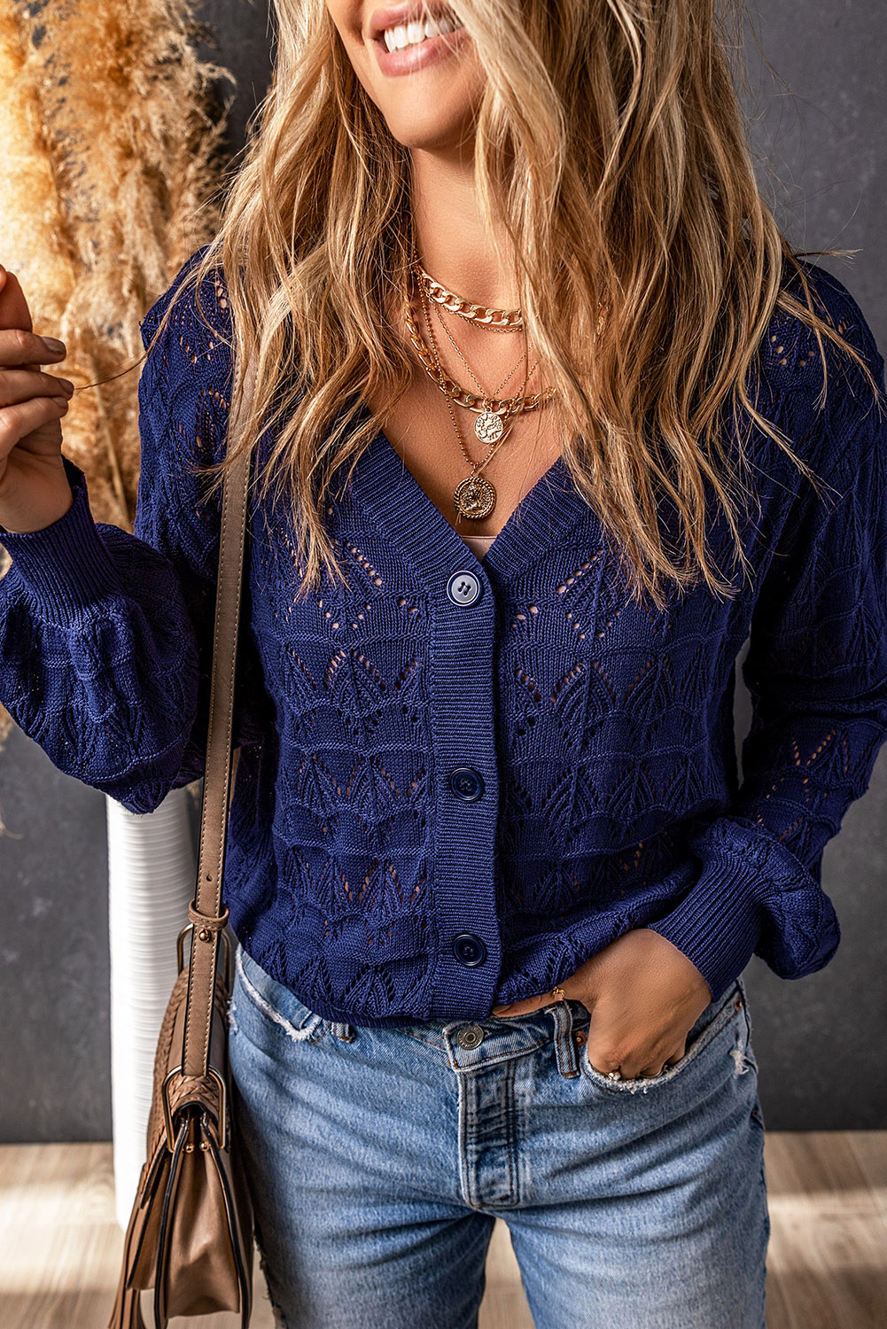 Black Plaid Casual Contrast Trim Knit Cardigan