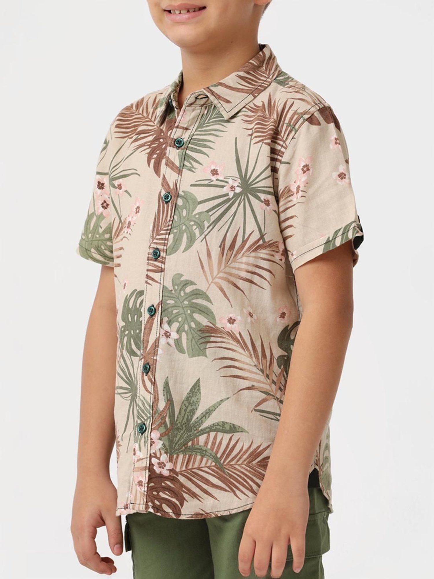 Kate & Oscar Kids Beige & Green Cotton Printed Shirt