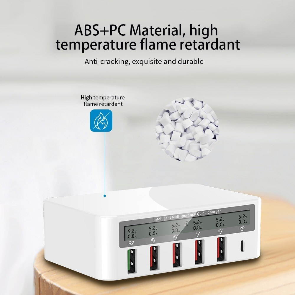 818 Intelligent Multi-port USB Fast Charger Adaptive LCD Display Quick Charge QC 3.0 Type-C Port EU Plug