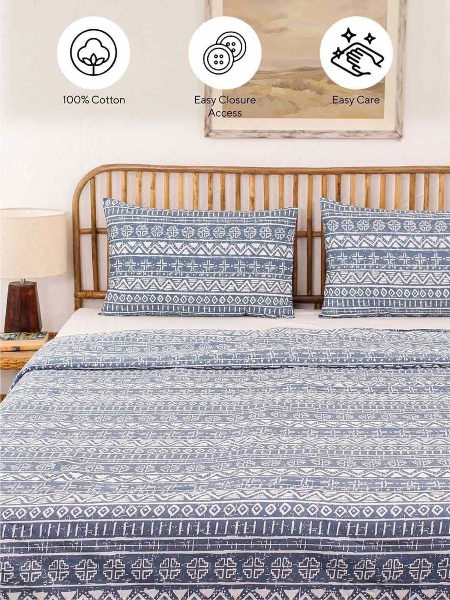 House This Kullu Patti Blue & White Cotton 144 TC Single Duvet Cover