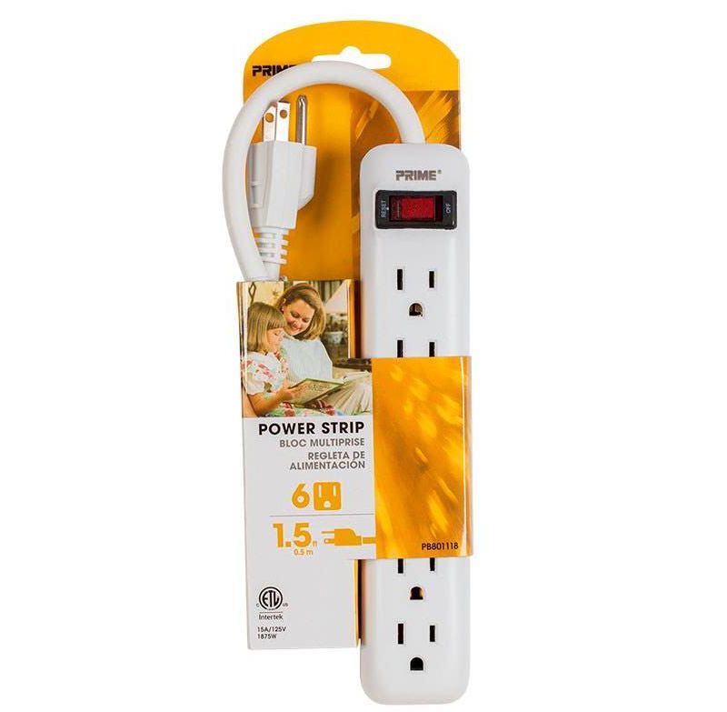 C2G 6-Outlet Surge Suppressor with (3) 1ft Outlet Saver Power Extension Cords - Receptacles: 6 x NEMA 5-15R - 270J