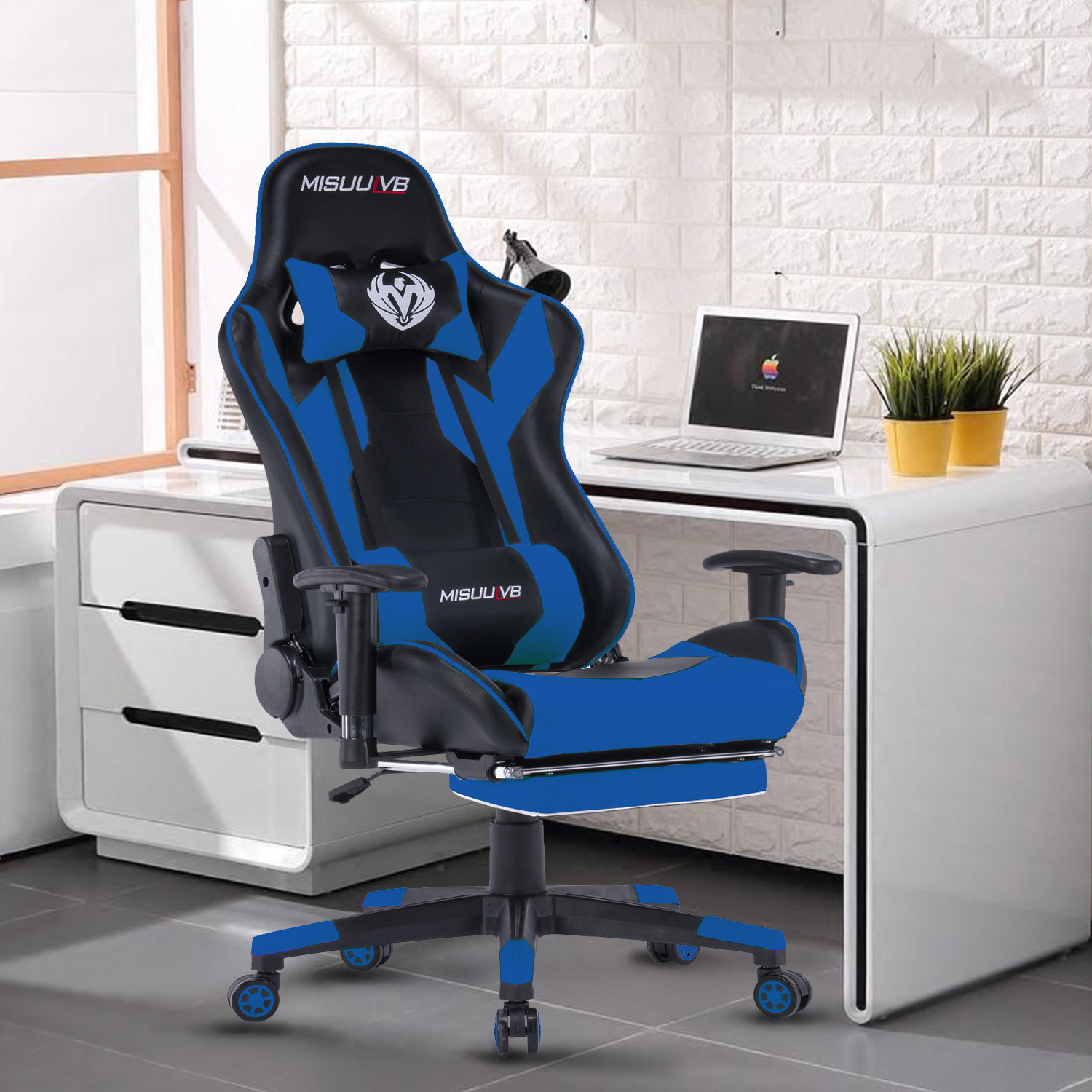 Gaming Chair, Racing Style Computer Desk Chair Padded Armrests Ergonomic Lumbar Support Adjustable Height