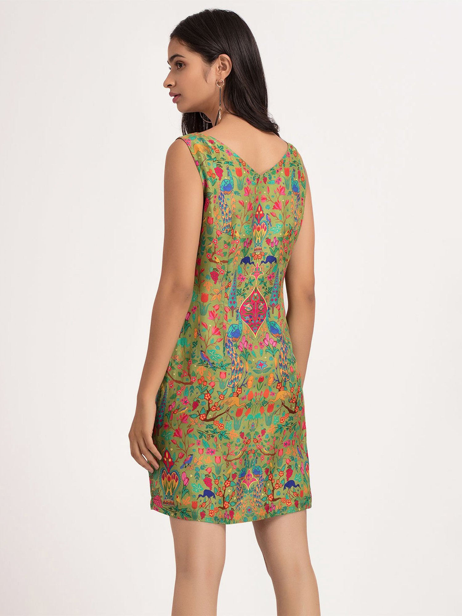 SHAYE Green Printed Shift Dress