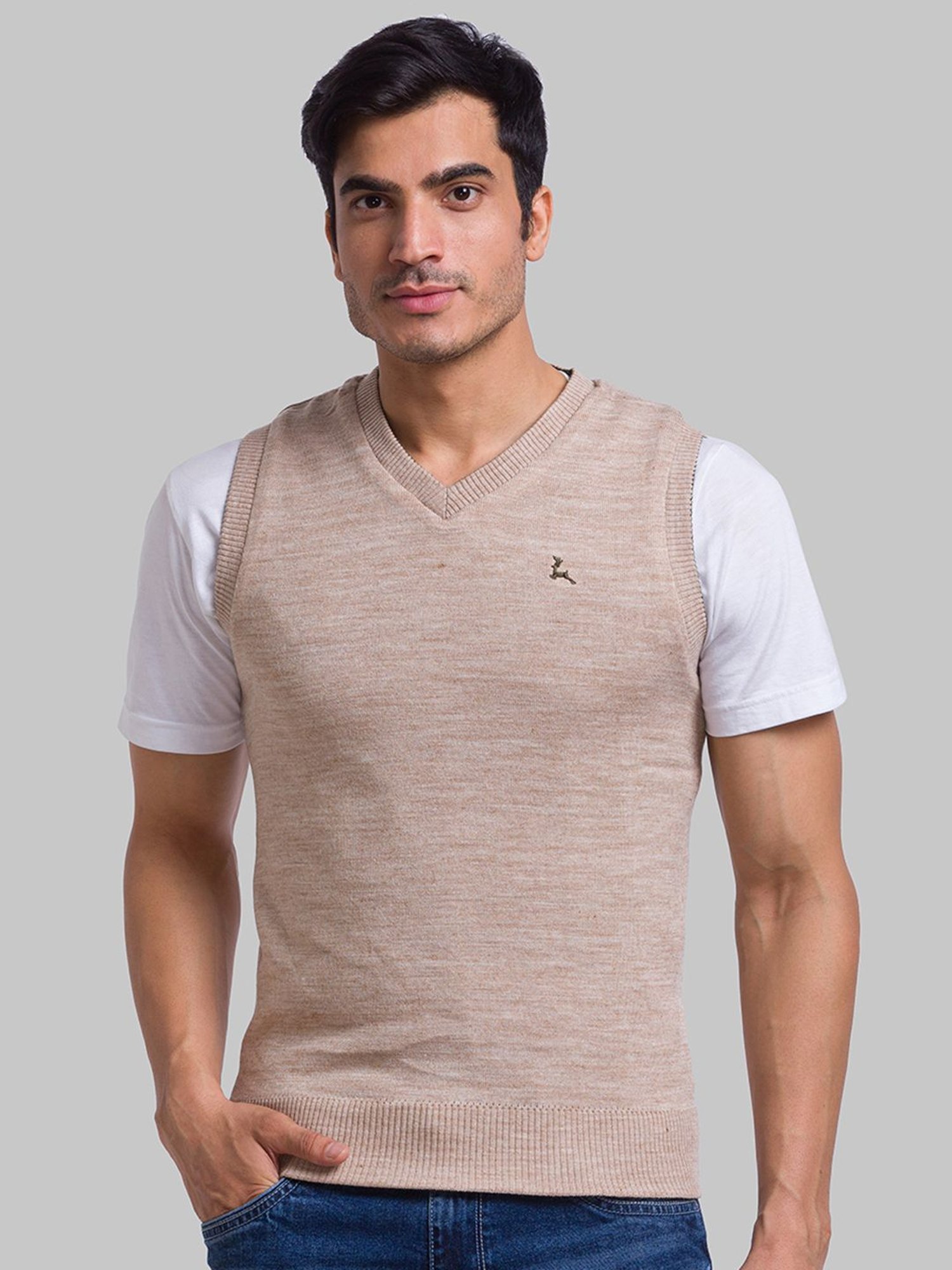 Parx Green & Beige Regular Fit Self Pattern Sweater