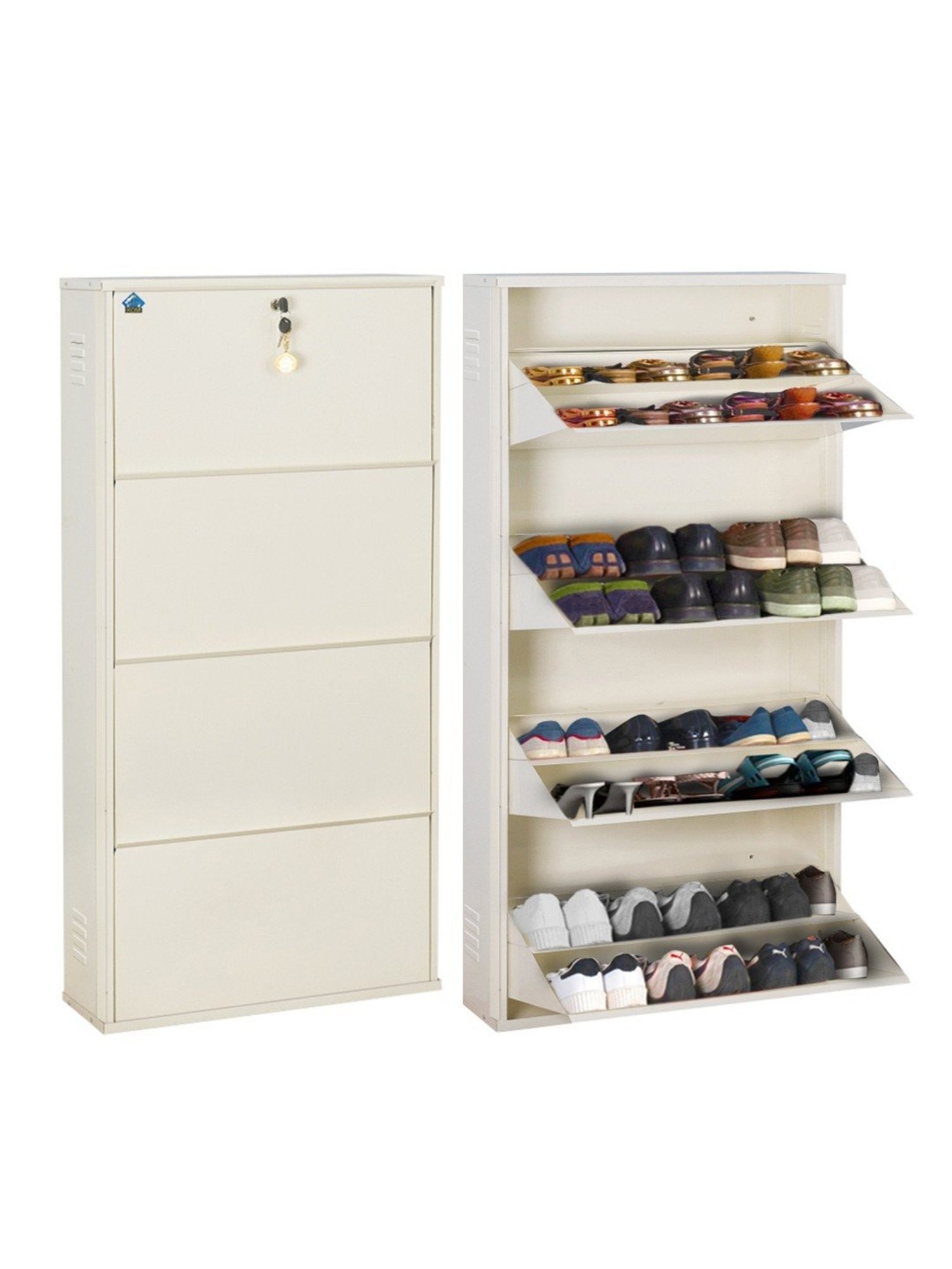 Delite Kom Metal Shoe Rack - 24" 10 Shelf, Double Decker, Ivory, PowderCoat, Wall Mount, DIY