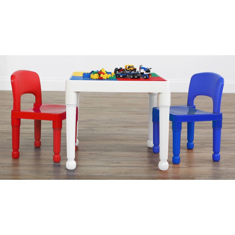 3pc 2 in 1 Square Activity Table With 2 Chairs Blue/Red - Humble Crew