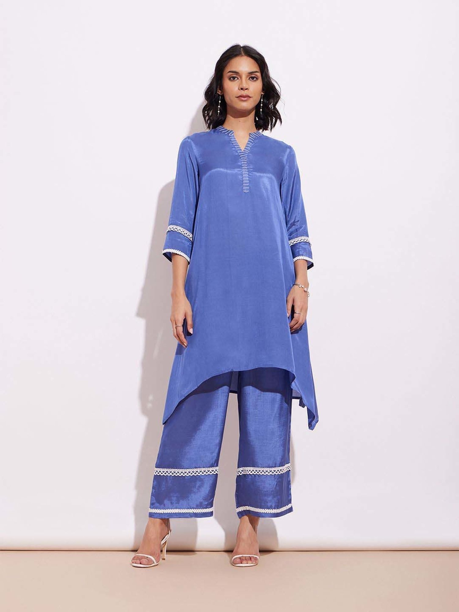 Pink Fort Blue Embroidered Kurti