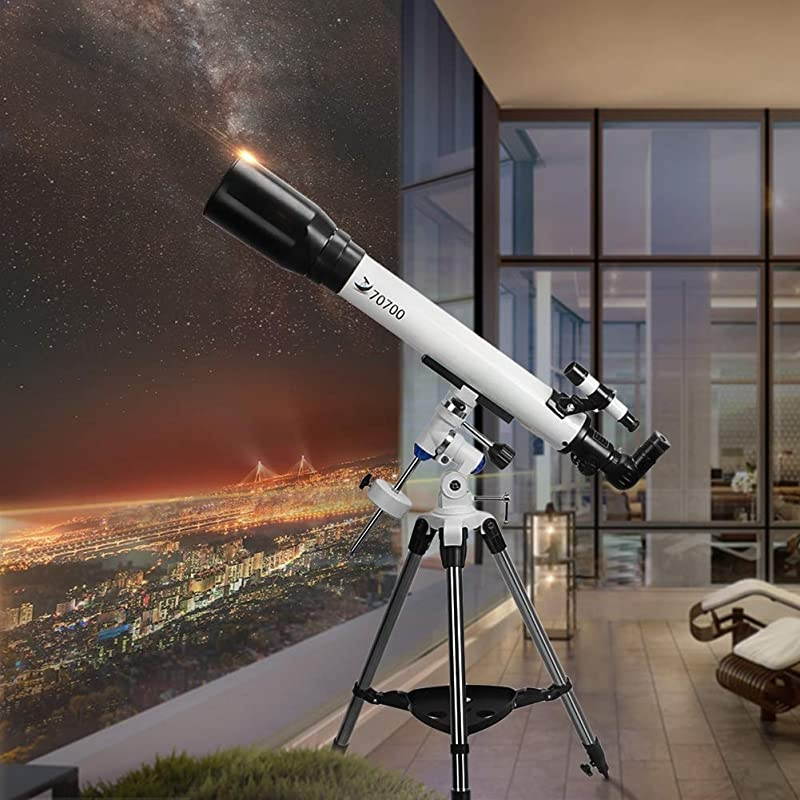 for Adults, 70mm Aperture and 700mm Focal Length Professional Astronomy Refractor Telescope for Kids and Beginners - with EQ Mount, 2 Plossl Eyepieces and Smartphone Adapter
