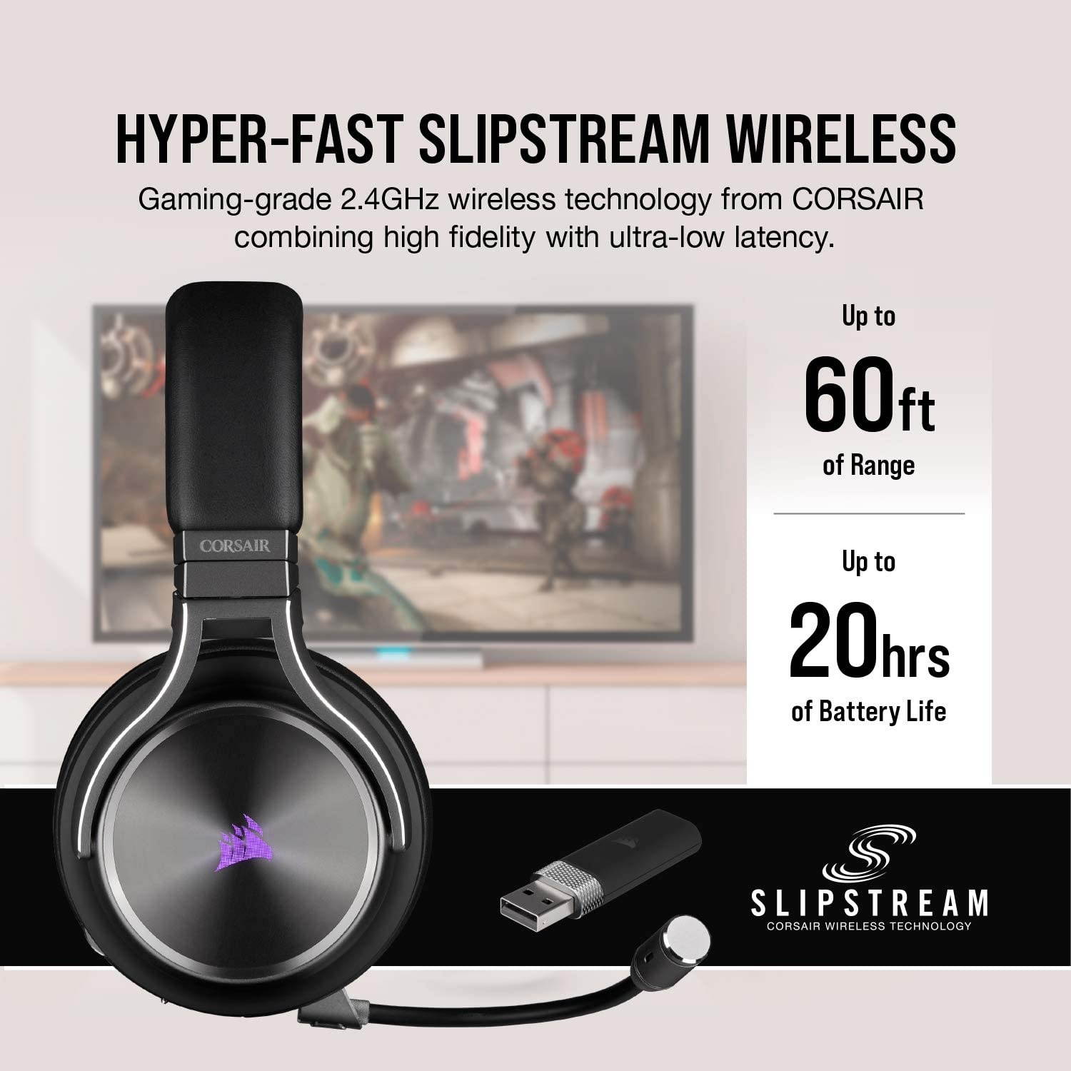Corsair Virtuoso RGB Wireless Gaming Headset - High-Fidelity 7.1 Surround Sound w/Broadcast Quality Microphone - Memory Foam Earcups - 20 Hour Battery Life - Works with PC, PS5, PS4 &ndash; Carbon