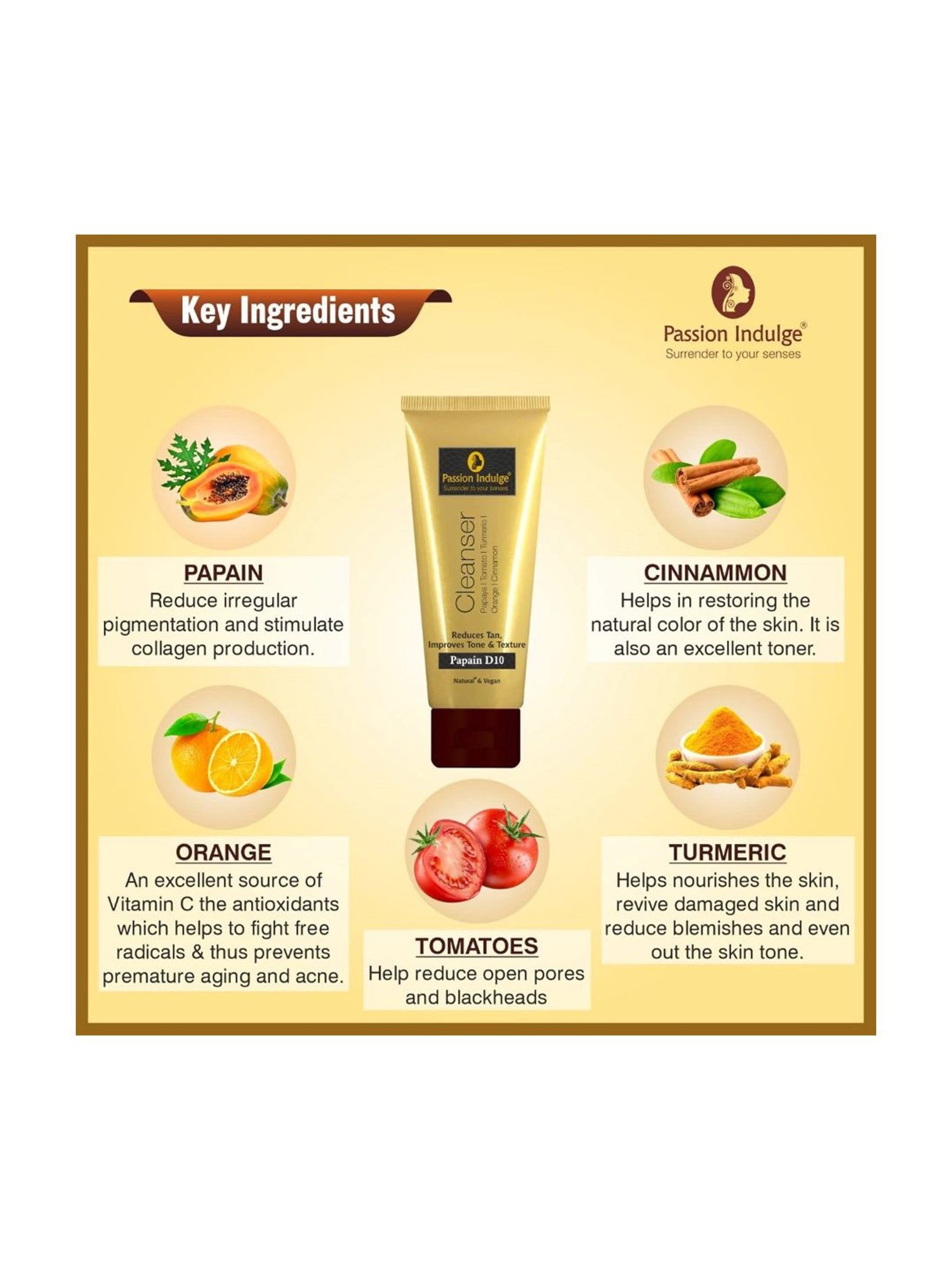 Passion Indulge Papain D10 Cleanser Natural Face Wash - 100 ml