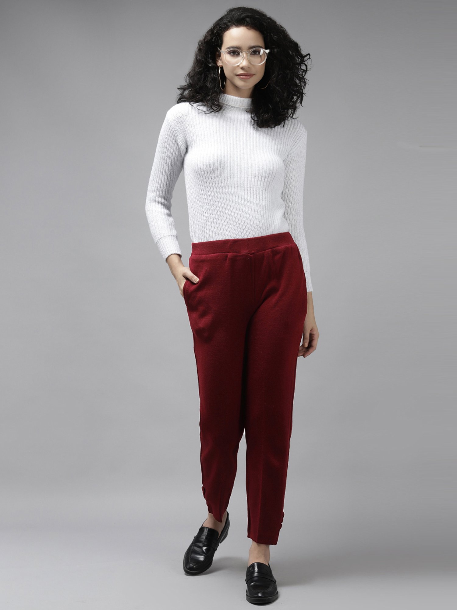 Cayman Maroon Mid Rise Trousers