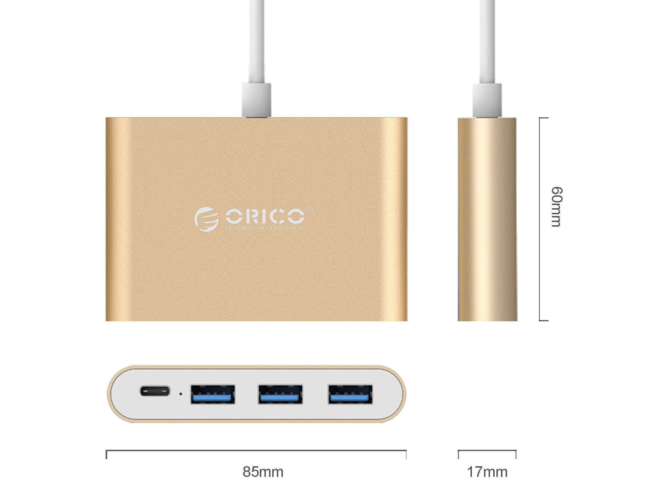 USB 3.1 Type-C HUB with 3 USB 3.0 Porst HUB USB-3.1 Converter Display Adapter Type-C PD Power Delivery Faster USB-C Charging Port with Large Projection for Network Card,Card Reader, U Disk and Mouse