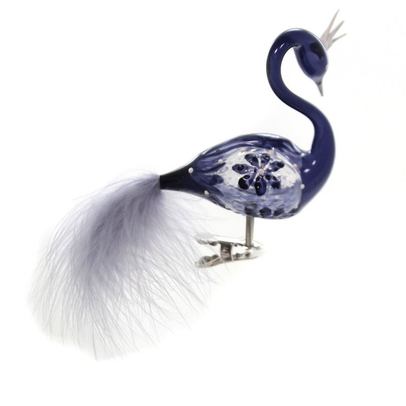 Golden Bell Collection 4.0" Navy Iridescent Peacock Ornament Cip On Bird Feather  -  Tree Ornaments
