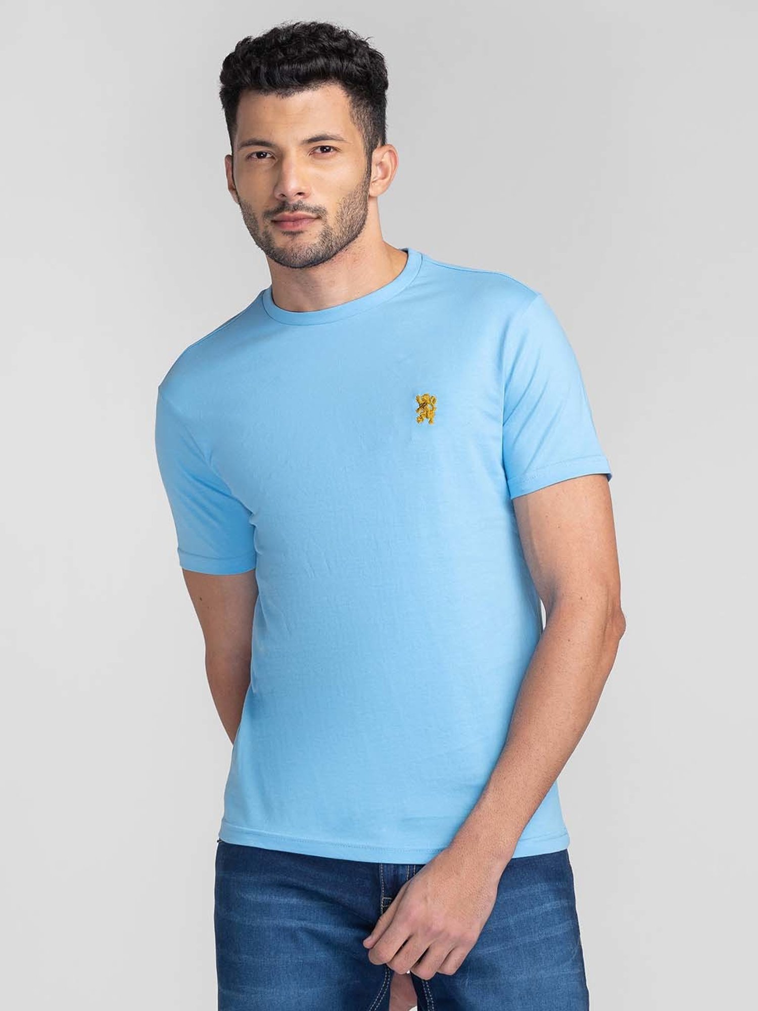 Giordano Sky Blue Slim Fit Crew T-Shirt