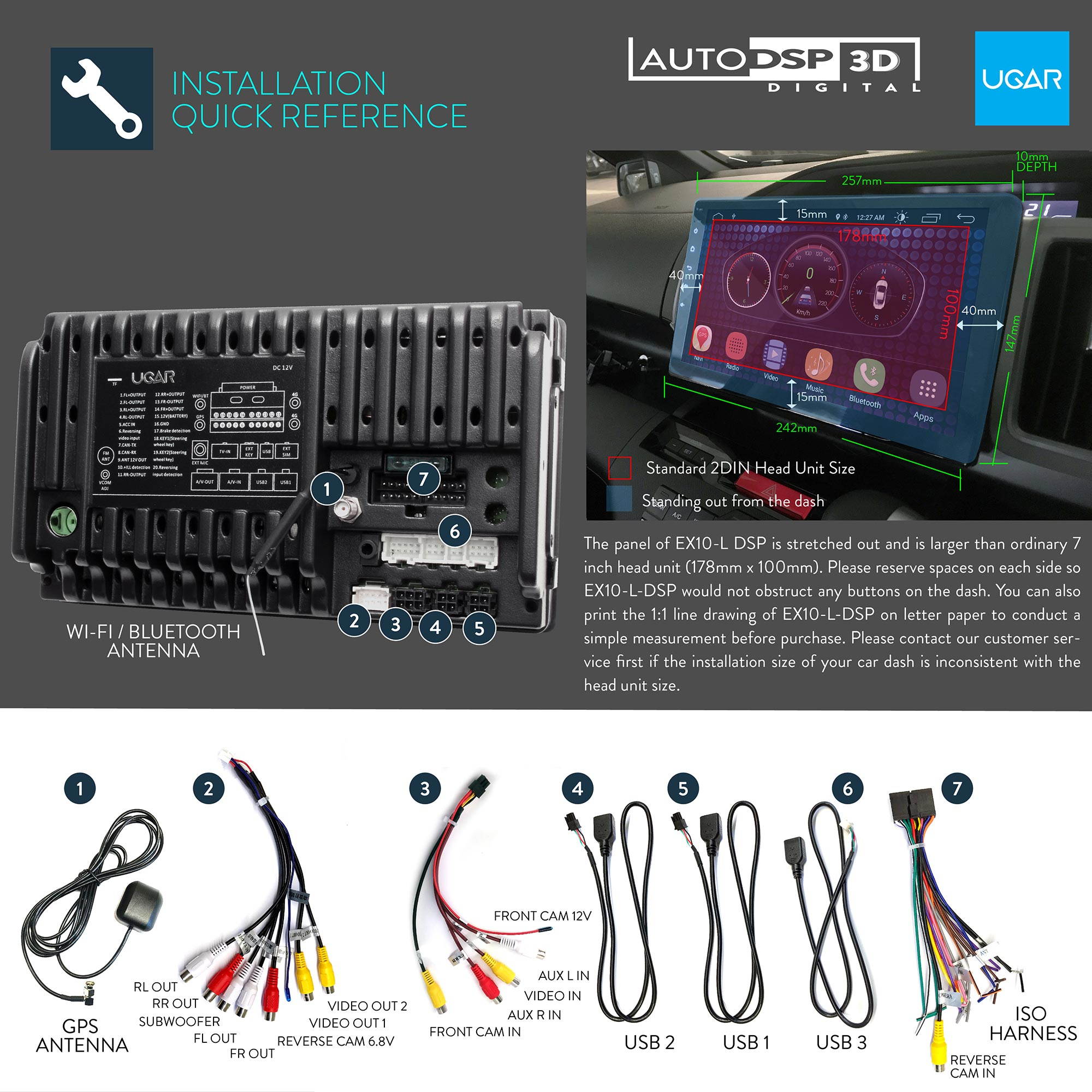 UGAR 10" EX10-L-DSP Universal Car Stereo with Front and Backup Camera 2GB 16GB Android 10.0 DSP Head Unit Double Din Touch Radio Auto Car Audio Indash GPS Navigation with Bluetooth WiFi Mirroring