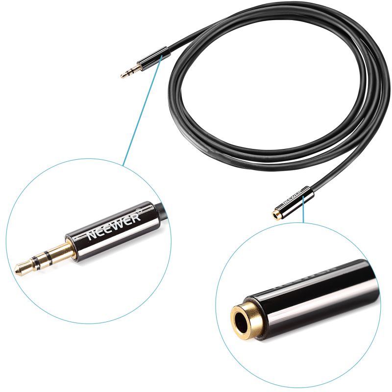 Neewer&reg; EVER-HD3.5-018 Black 3.5MM Stereo Audio Cable for iPhones, iPods, Tablets, MP3 Players, and More, with a 3.5MM Male-to-Female Gold-plated Connector and 6FT/1.8M Length