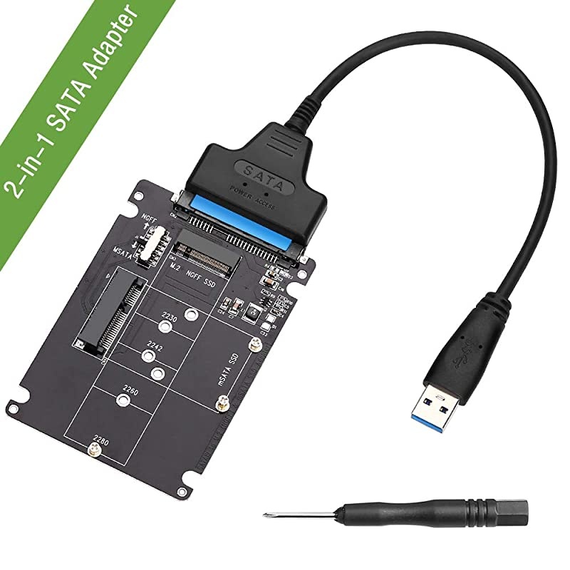 M2 NGFF or mSATA to USB 30 Adapter 2in1 NGFF or mSATA Converter Reader Card with SATA Cable Converter as Portable Flash Drive External 25 inch Hard DriveSupport SATA NGFF BB+M Key SSD