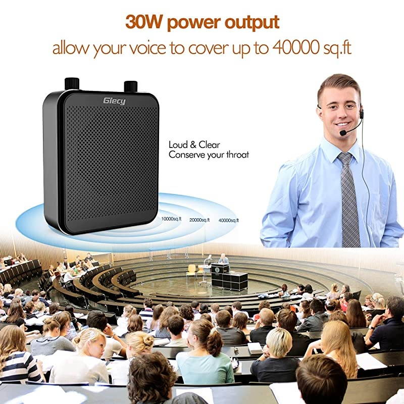 Portable 30W Voice Amplifiers 2800mAh Large Capacity Rechargeable Battery Bluetooth PA Sytem for Classroom, Meetings and Outdoors