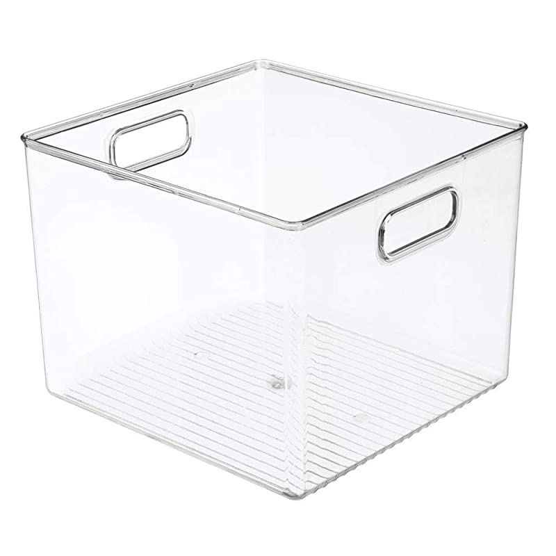 Plastic Storage Container Bin with Carrying Handles for Home Office, Filing Cabinets, Shelves - Organizer for School Supplies, Pens, Pencils, Notepads, Staplers, Envelopes - Clear
