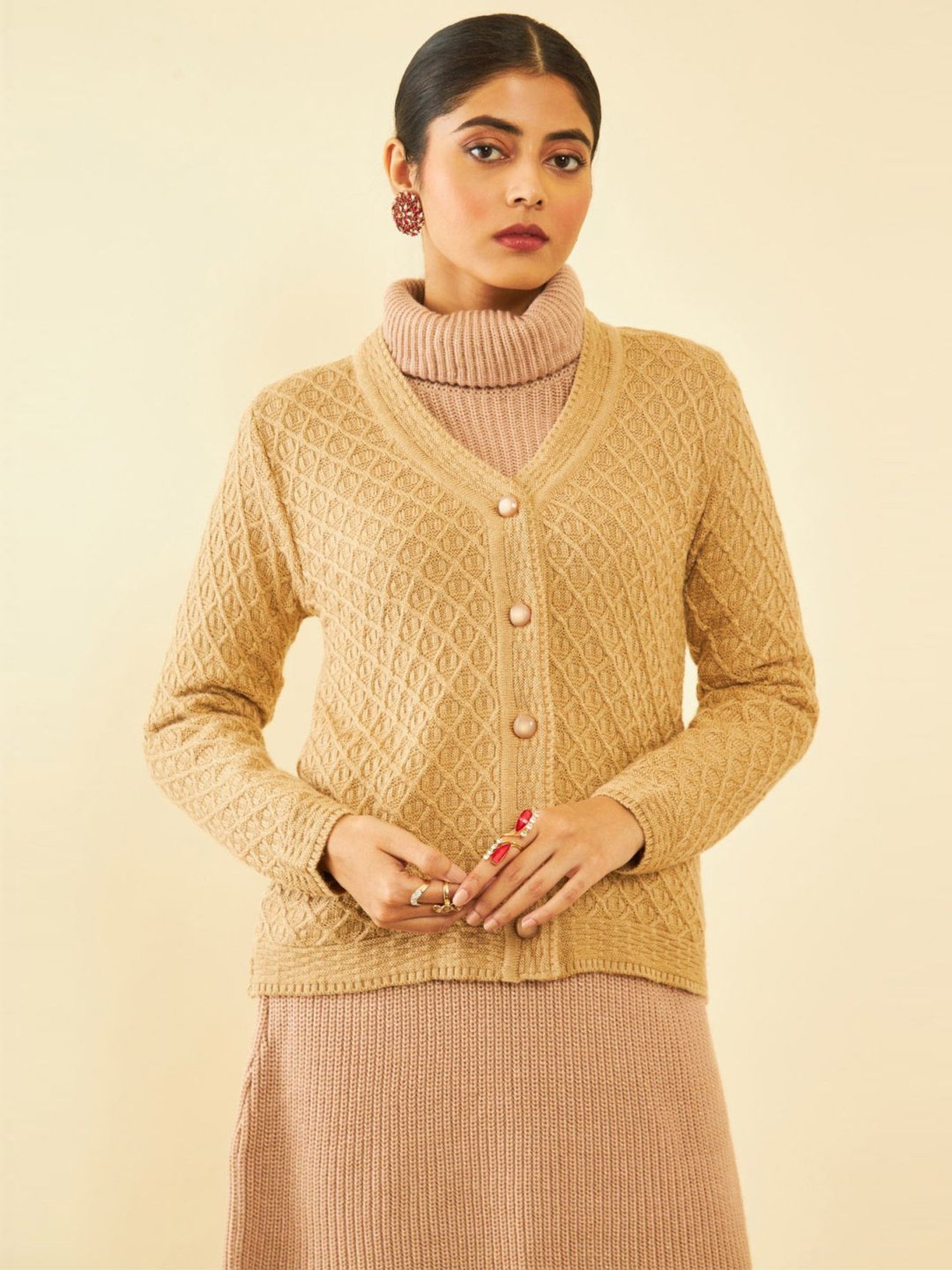 Soch Beige Self Pattern Cardigan