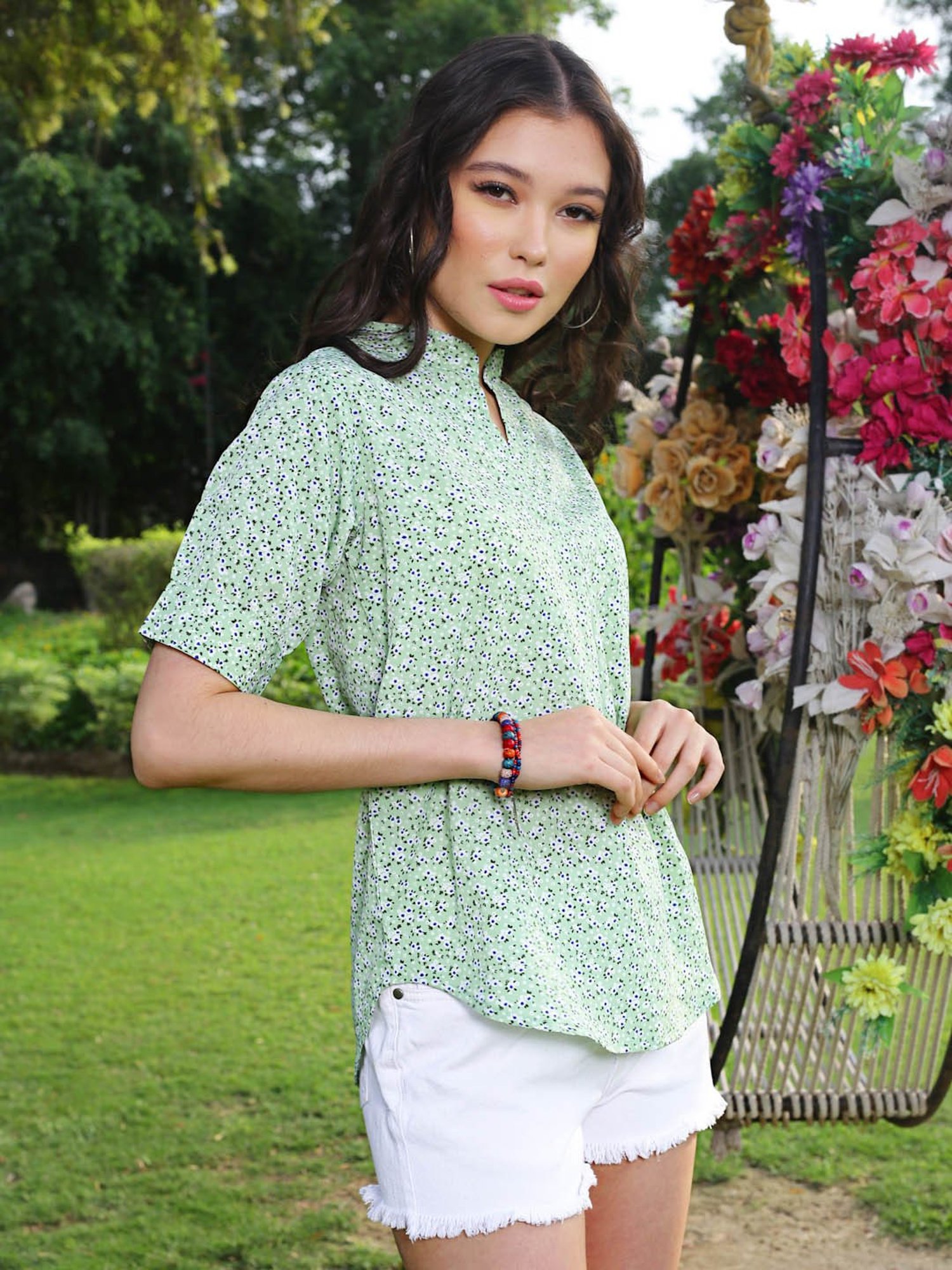 Sera Mint Green Floral Print Top