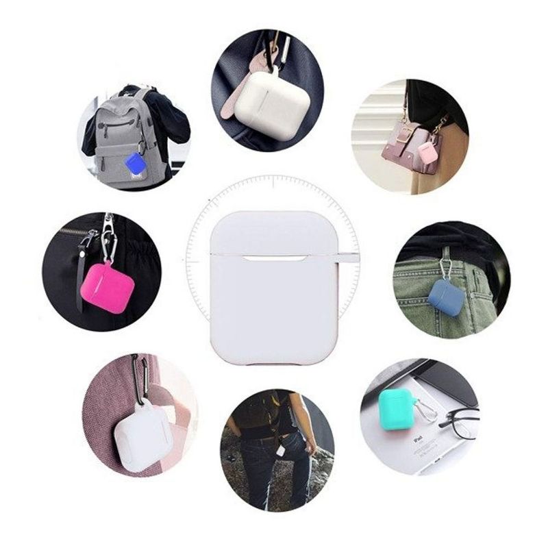 Valor Silicone Case Cover w/ Hookups & Airpods Strap compatible with Apple AirPods1/2, White