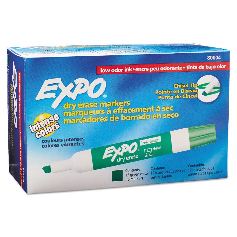 EXPO Low Odor Dry Erase Marker Chisel Tip Green Dozen 80004