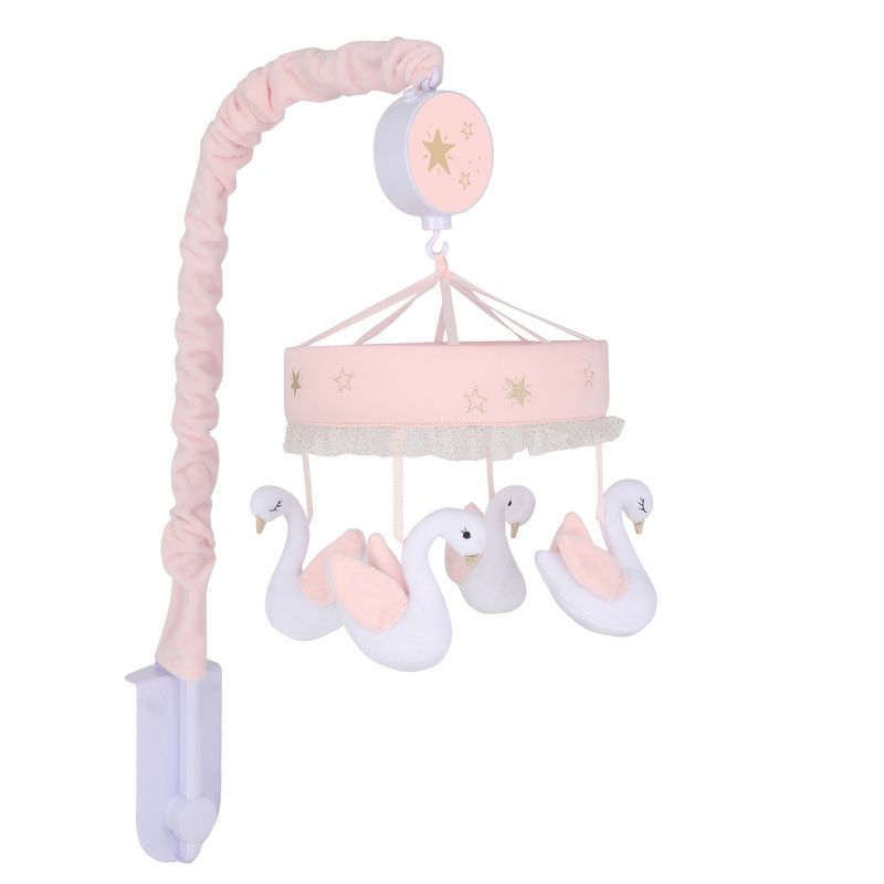 Lambs & Ivy Signature Swan Princess Pink/White Musical Baby Crib Mobile