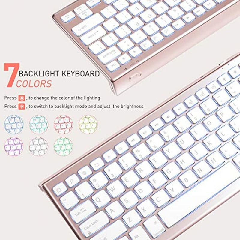 Jelly Comb Backlit Bluetooth Keyboard for iPad 10.2", iPad Pro 10.5" / 11" / 12.9", iPad 5 Gen & Later, iPad Air 4 10.9" /3/2, iPad 7/6/5, iPad Mini 4th Gen&Later, iPhone, Rose Gold