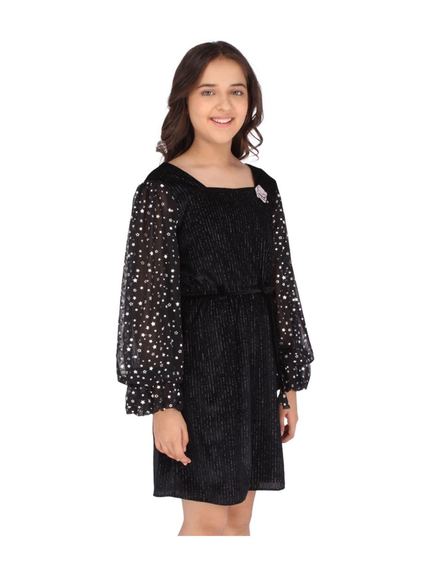 Cutecumber Kids Black Printed Full Sleeves Dress