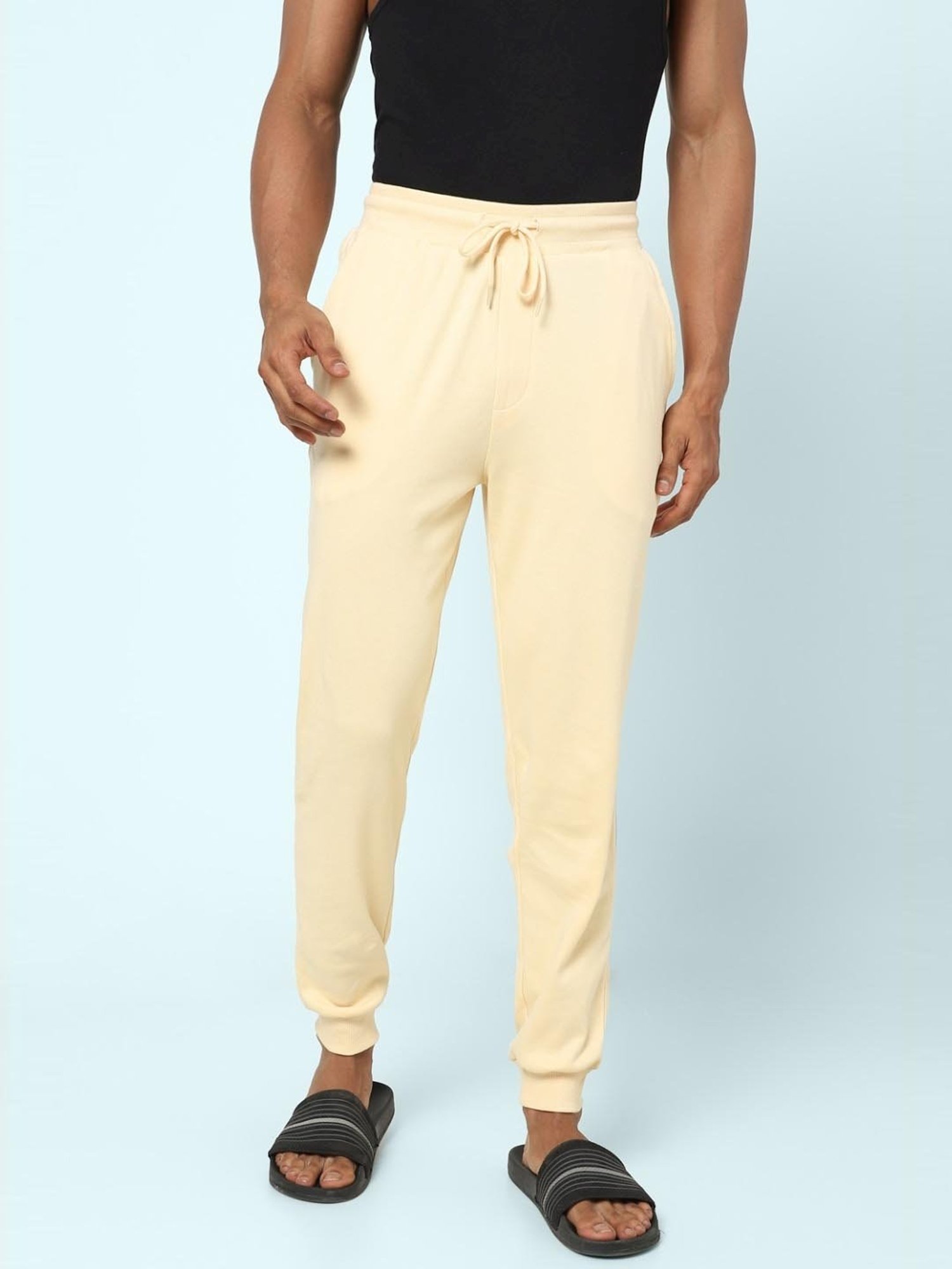 Ajile by Pantaloons Light Beige Cotton Slim Fit Nightwear Joggers