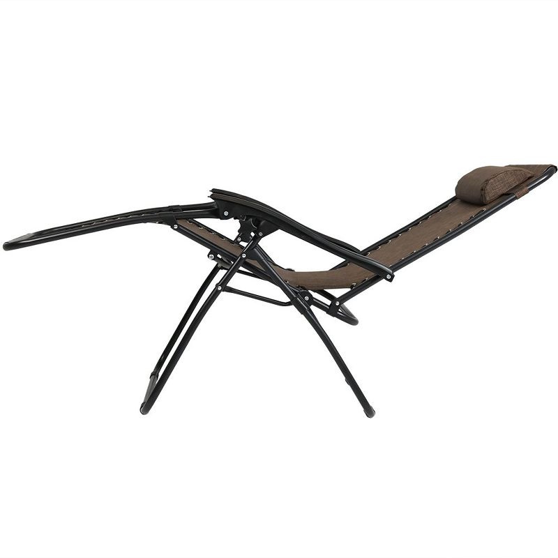 Sunnydaze Zero Gravity Reclining Lounge Chairs with Pillows and Cup Holders and Matching Table with Built-In Cup Holders - Dark Brown - 3-Piece Set