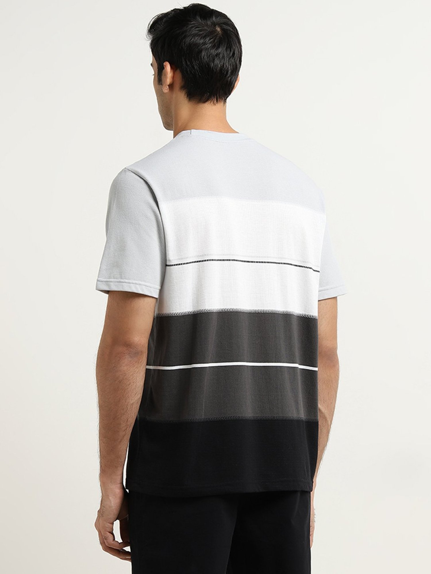 WES Lounge by Westside Grey Colour-Blocked Design Relaxed-Fit T-Shirt