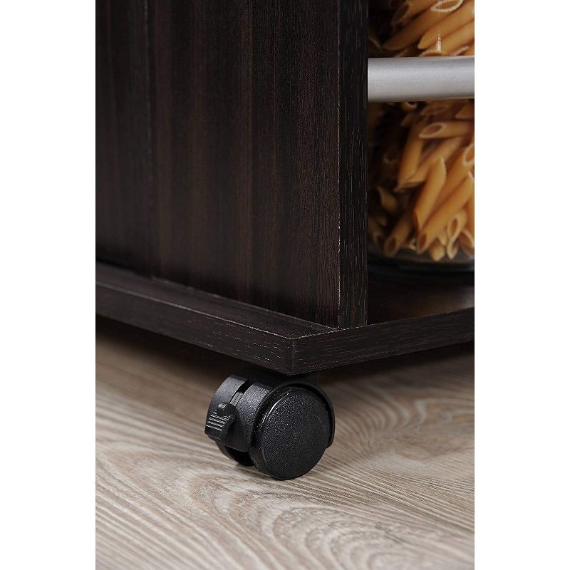 Hodedah Kitchen Island Cabinet Drawer Storage with Large Spice and Towel Rack with Wheels, Chocolate