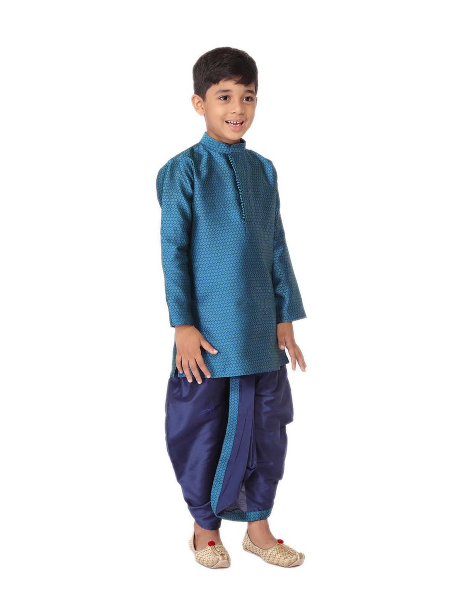 TABARD Kids Teal Blue & Navy Printed Kurta Set