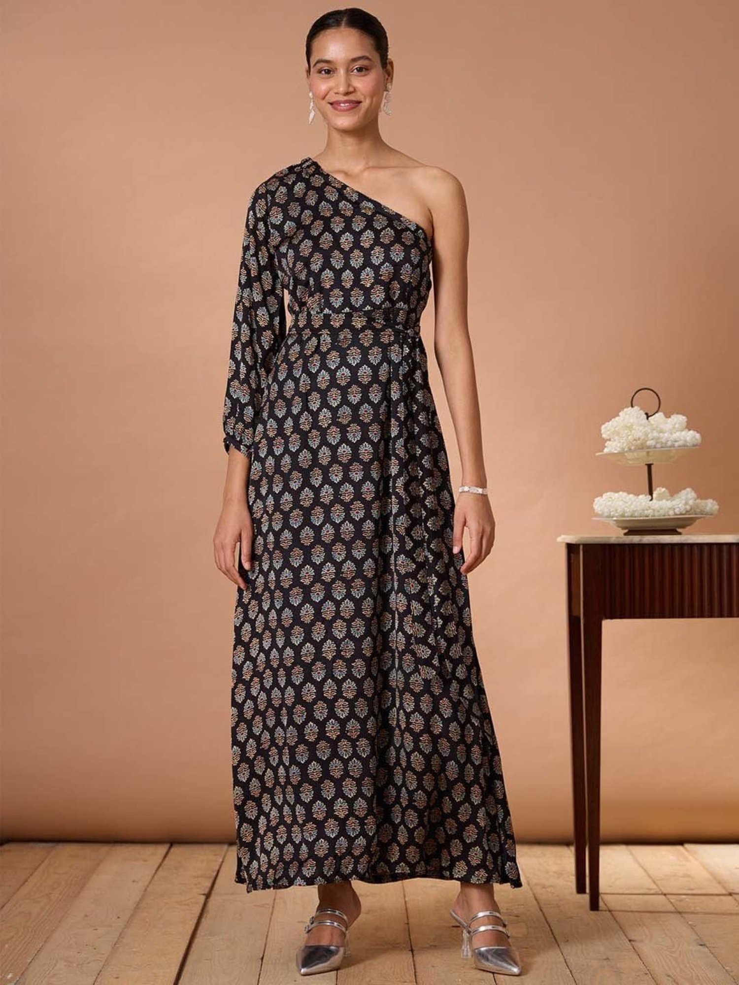 Okhai Black Printed Ethnic Dress