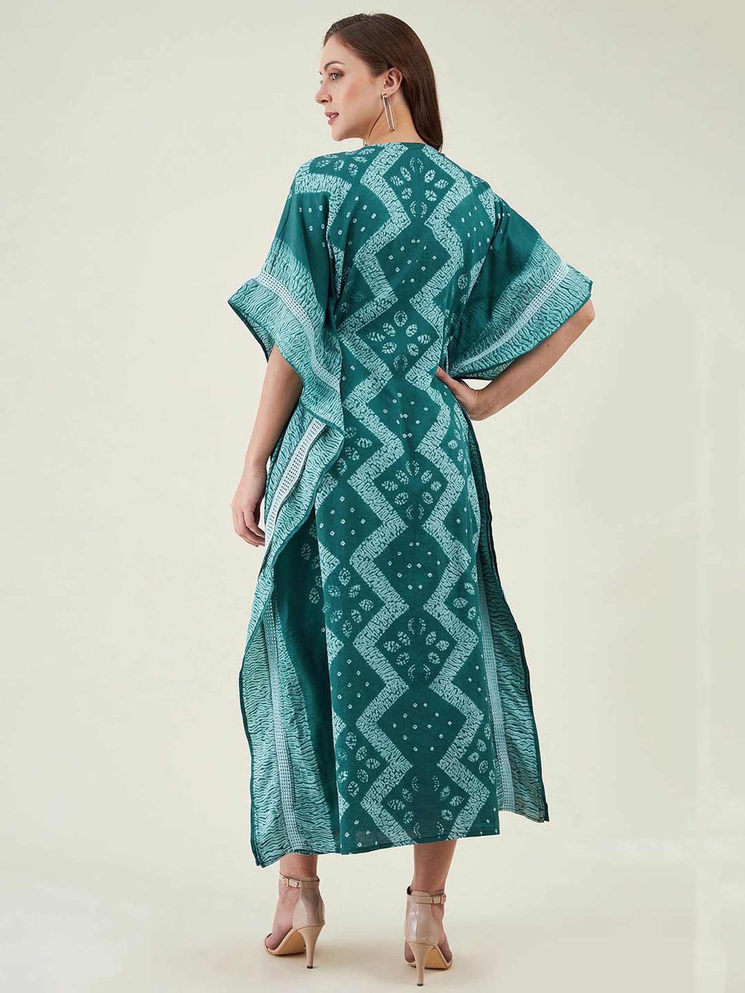 The Kaftan Company Green Printed Kaftan Dress
