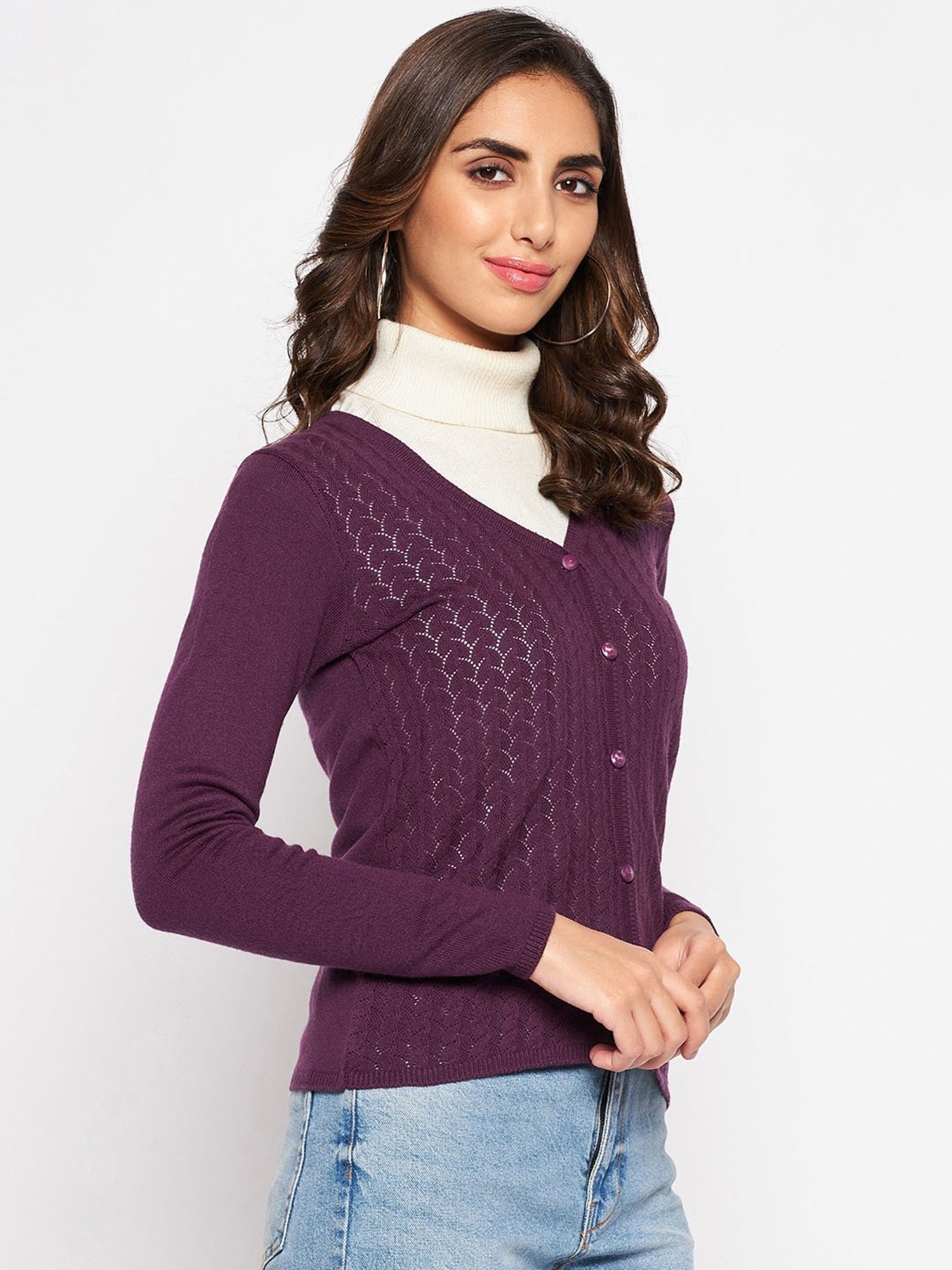 Crozo By Cantabil Purple Cardigans