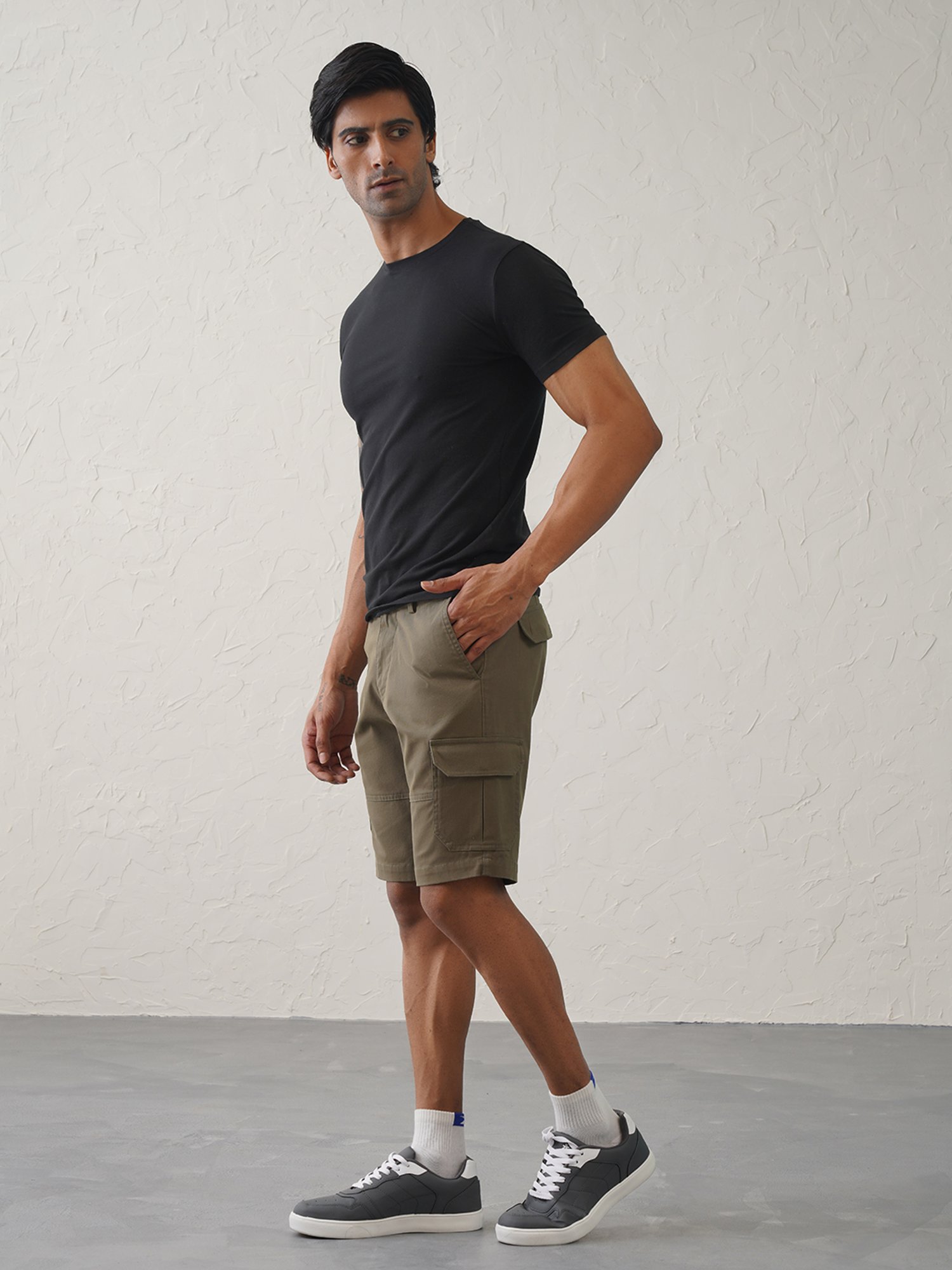 MinusOne Olive Slim Fit Cargo Shorts
