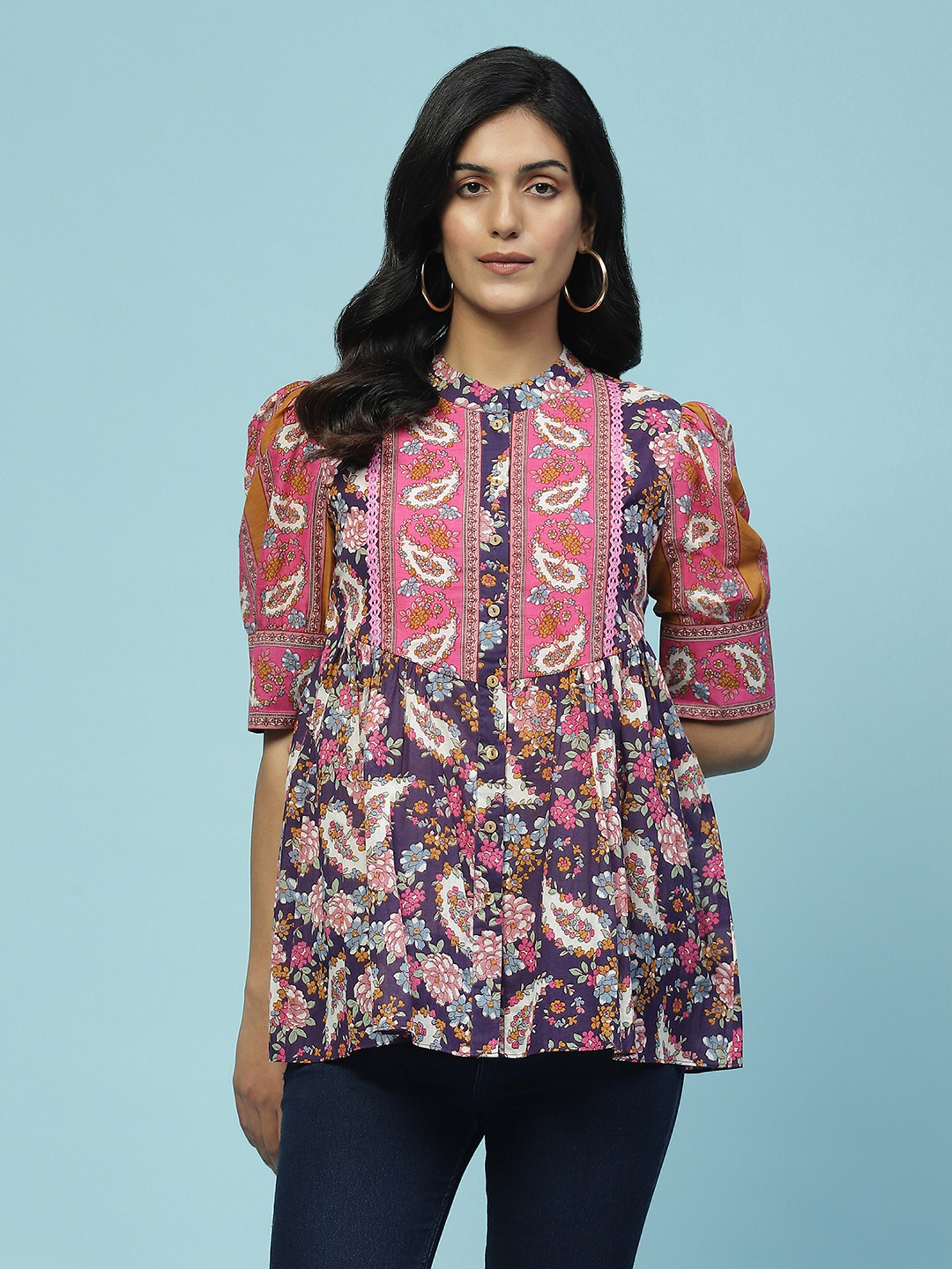 aarke Ritu Kumar Purple Floral Print Top