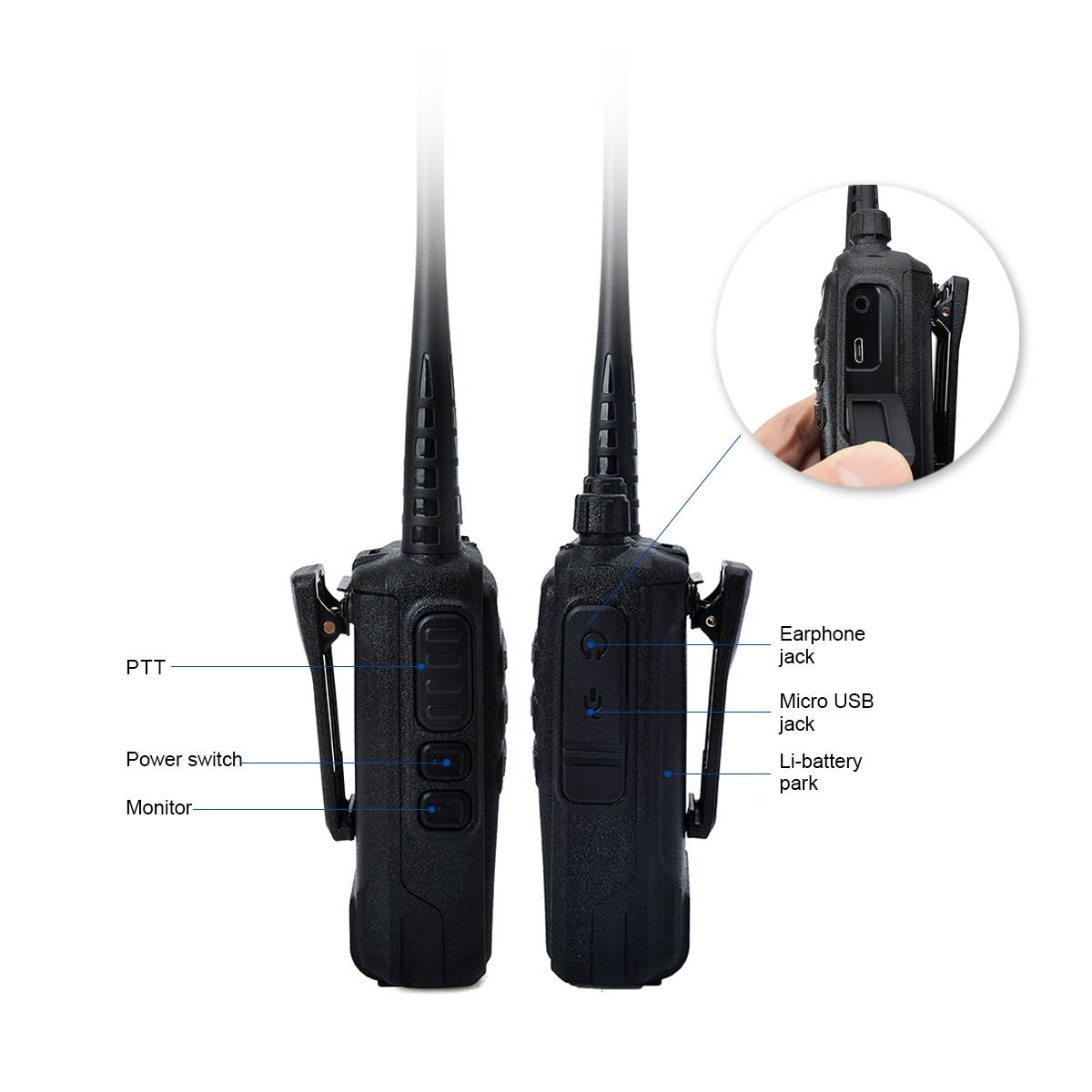 HYS Rechargeable Long Range Two-Way Radios with Earpiece  UHF 400-470MHZ Walkie Talkies Li-ion Battery and Charger