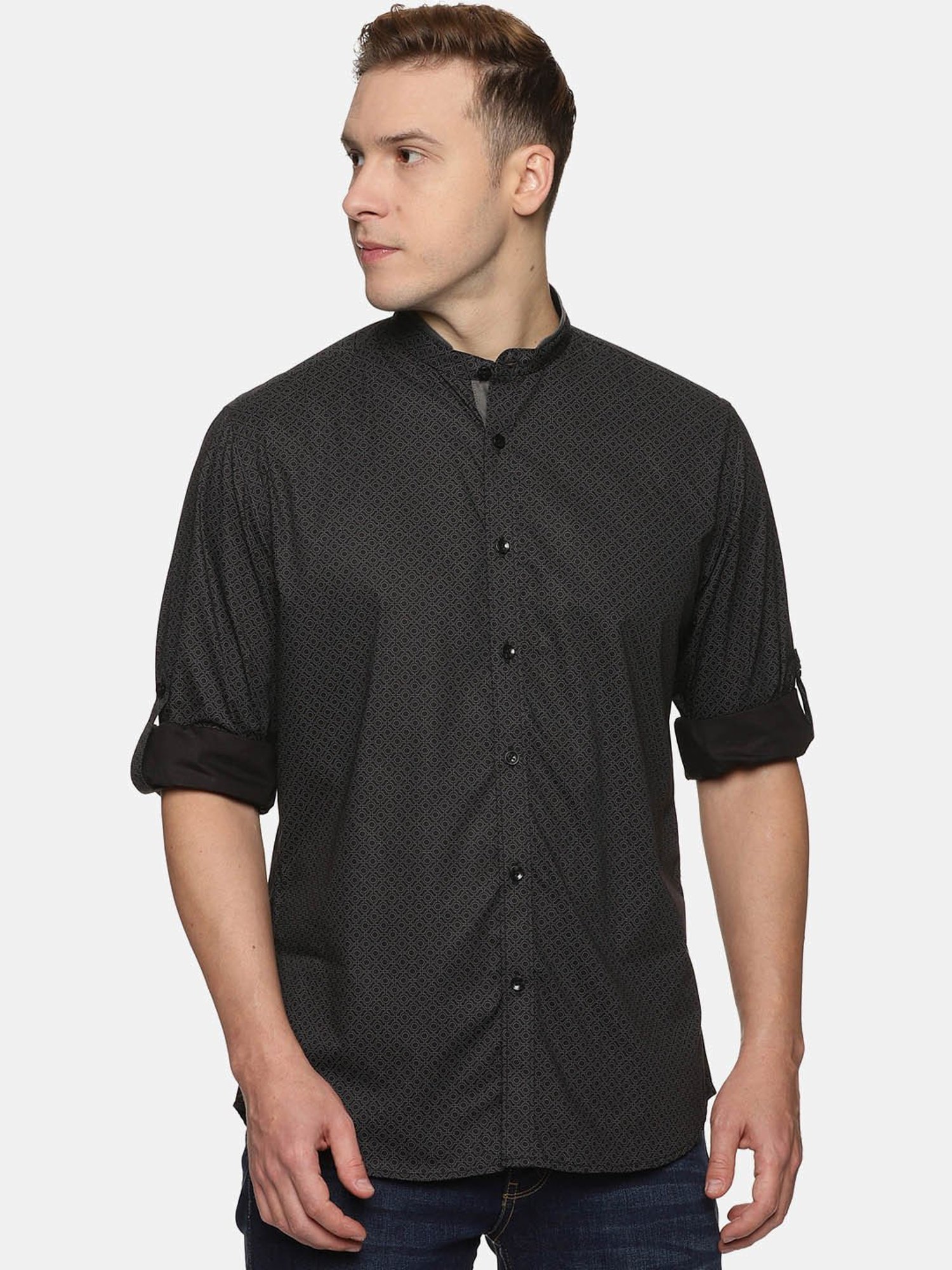 Don Vino Black Slim Fit Printed Shirt