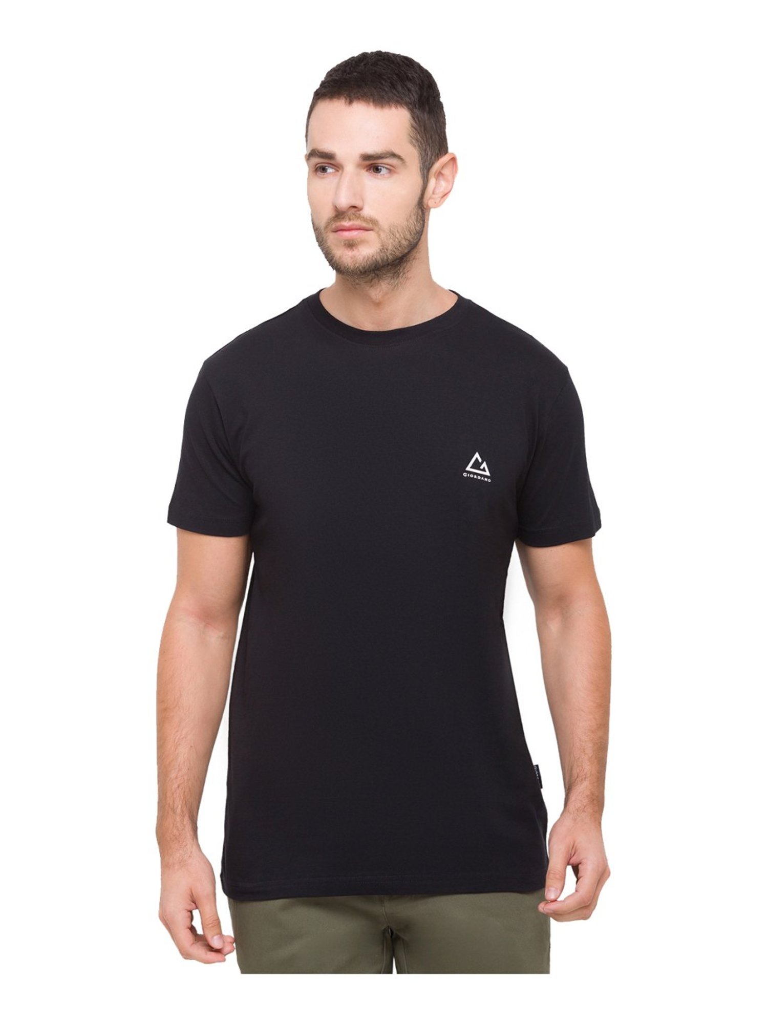 Giordano Black Cotton Slim Fit T-Shirt