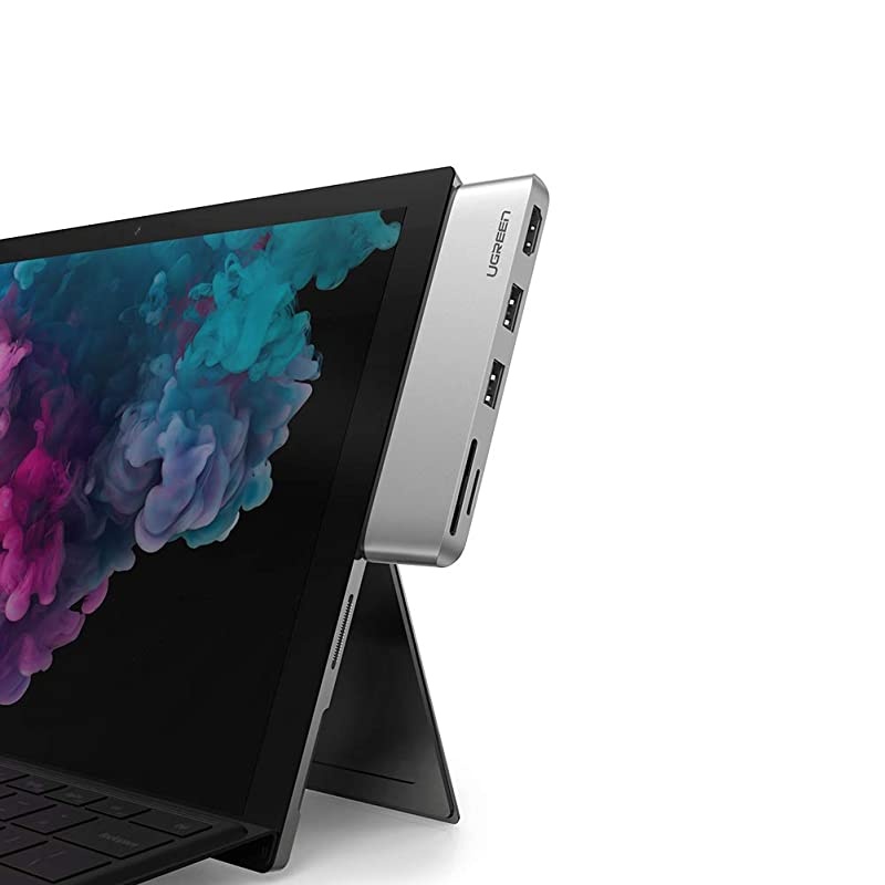 Docking Station for Surface Pro 6 5 4 Aluminum USB 30 Hub Adapter 5 in 1 with Mini Displayport to HDMI 4K Dual USB 30 Ports SD TF Card Reader