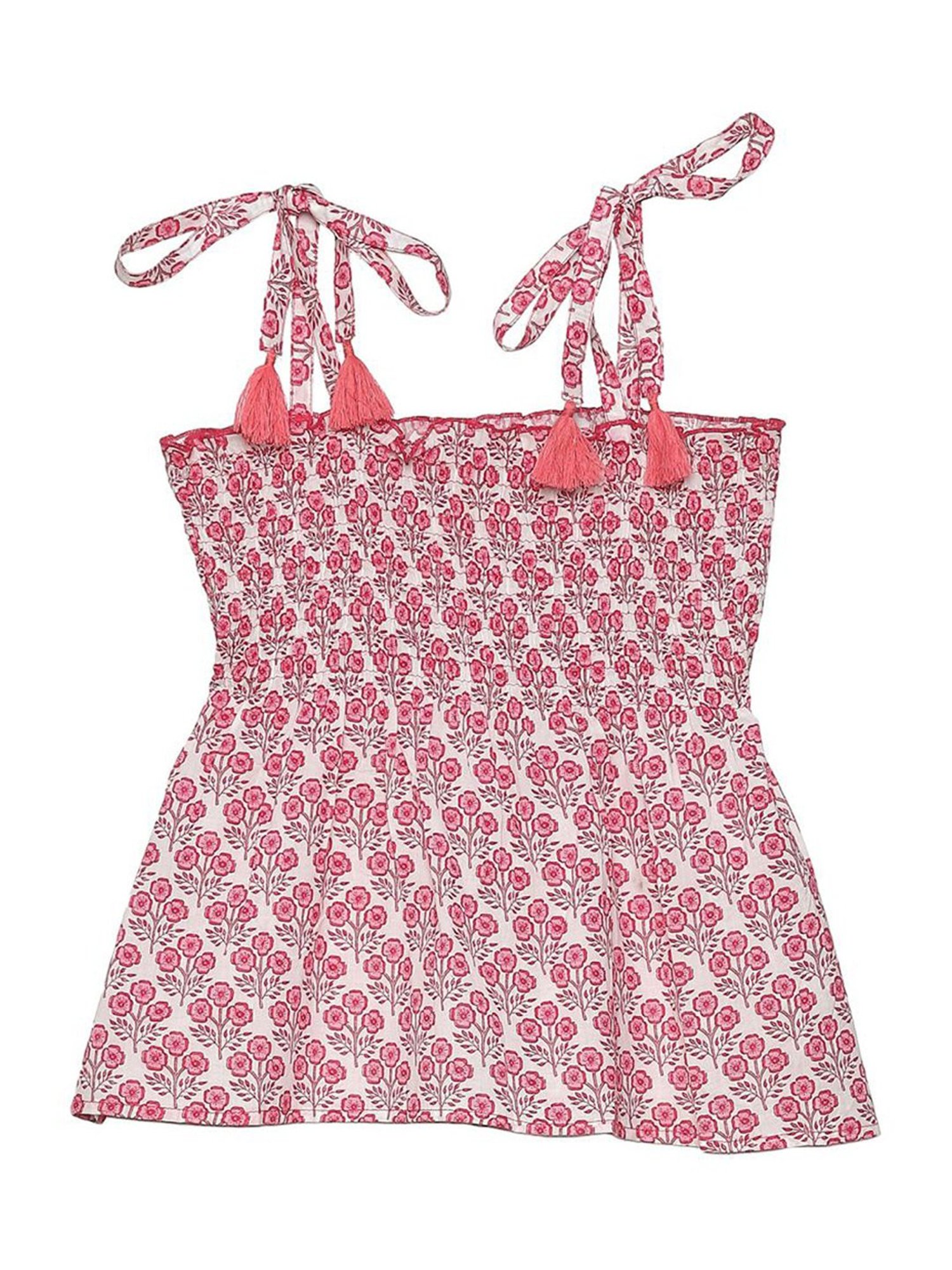 BIBA Girls Pink & White Cotton Printed Top